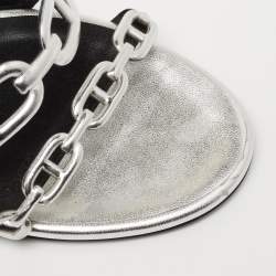 Hermes Silver Leather Chaine D'Ancre Slide Sandals Size 38.5