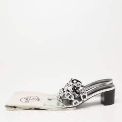 Hermes Silver Leather Chaine D'Ancre Slide Sandals Size 38.5