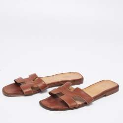 Pre Owned Hermes Brown Leather Oran  Sandals Size 41.5