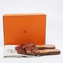Pre Owned Hermes Brown Leather Oran  Sandals Size 41.5