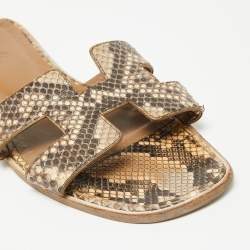 Hermes Brown/Beige Python Oran Sandals Size 41.5