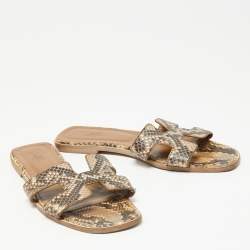 Hermes Brown/Beige Python Oran Sandals Size 41.5