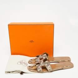 Hermes Brown/Beige Python Oran Sandals Size 41.5
