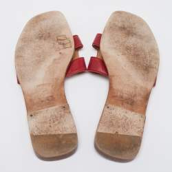 Pre Owned Hermes Red Leather Oran Flat Sandals Size 38.5