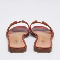 Pre Owned Hermes Red Leather Oran Flat Sandals Size 38.5