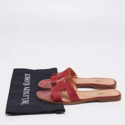 Pre Owned Hermes Red Leather Oran Flat Sandals Size 38.5