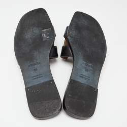 Hermes Black Leather Oran Flat Slide Sandals Size 39
