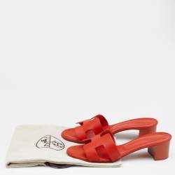 Hermes Orange Leather Oasis Slide Sandals Size 36