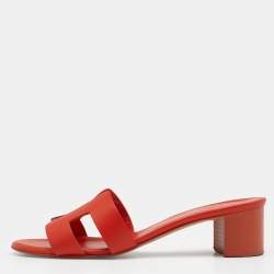 Hermes Orange Leather Oasis Slide Sandals Size 36