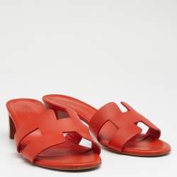 Hermes Orange Leather Oasis Slide Sandals Size 36