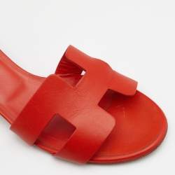 Hermes Orange Leather Oasis Slide Sandals Size 36