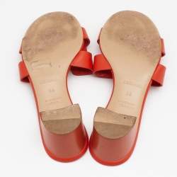 Hermes Orange Leather Oasis Slide Sandals Size 36