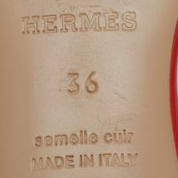 Hermes Orange Leather Oasis Slide Sandals Size 36