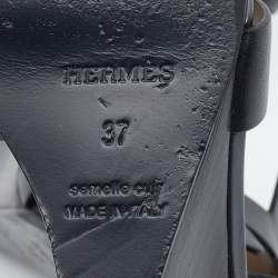 Pre Owned Hermes Black Leather Legend Ankle Strap Wedge Sandals Size 37