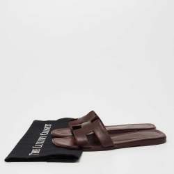 Pre Owned Hermes Burgundy Leather Oran Sandals Size 36.5