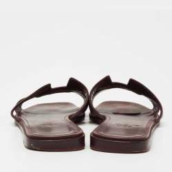 Pre Owned Hermes Burgundy Leather Oran Sandals Size 36.5