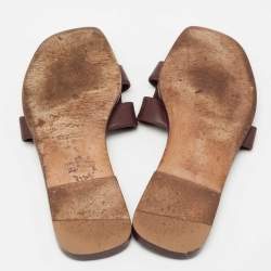 Pre Owned Hermes Burgundy Leather Oran Sandals Size 36.5