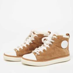 Hermes Brown/White Suede And Leather Sneakers Size 37.5