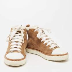 Hermes Brown/White Suede And Leather Sneakers Size 37.5