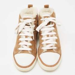 Hermes Brown/White Suede And Leather Sneakers Size 37.5
