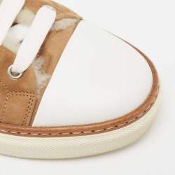 Hermes Brown/White Suede And Leather Sneakers Size 37.5
