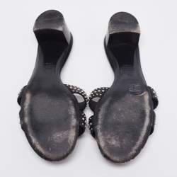 Hermes Black Leather Studded Oasis Block Heel Sandals Size 40
