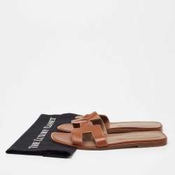 Pre Owned Hermes Brown Leather Oran Sandals Size 40.5