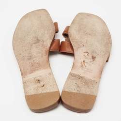 Pre Owned Hermes Brown Leather Oran Sandals Size 40.5