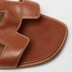 Pre Owned Hermes Brown Leather Oran Sandals Size 40.5