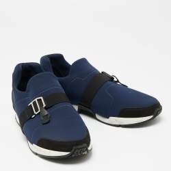 Hermes Black/Navy Blue Neoprene And Leather Run Sneakers Size 39