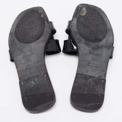 Pre Owned Hermes Black Patent Leather Oran Flats Size 38.5