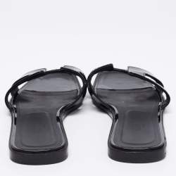 Pre Owned Hermes Black Patent Leather Oran Flats Size 38.5