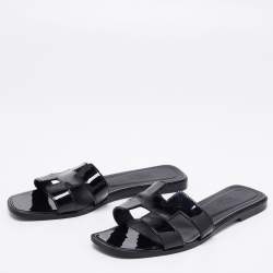 Pre Owned Hermes Black Patent Leather Oran Flats Size 38.5
