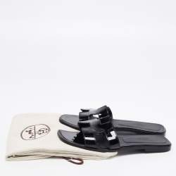 Pre Owned Hermes Black Patent Leather Oran Flats Size 38.5
