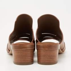 Pre Owned Hermes Brown Leather Block Heel Slide Sandals Size 36