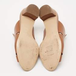 Pre Owned Hermes Brown Leather Block Heel Slide Sandals Size 36