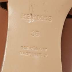 Pre Owned Hermes Brown Leather Block Heel Slide Sandals Size 36