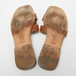 Pre Owned Hermès Brown Leather Oran Flat Sandals Size 37