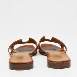 Pre Owned Hermès Brown Leather Oran Flat Sandals Size 37