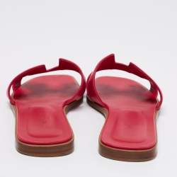Pre Owned Hermes Pink Leather Oran Slide Sandals Size 38