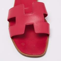 Pre Owned Hermes Pink Leather Oran Slide Sandals Size 38