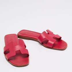 Pre Owned Hermes Pink Leather Oran Slide Sandals Size 38