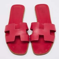 Pre Owned Hermes Pink Leather Oran Slide Sandals Size 38