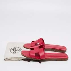 Pre Owned Hermes Pink Leather Oran Slide Sandals Size 38