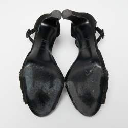 Hermes Black Suede And Glitter Embellished Krystal Ankle Strap Sandals Size 39