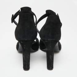Hermes Black Suede And Glitter Embellished Krystal Ankle Strap Sandals Size 39