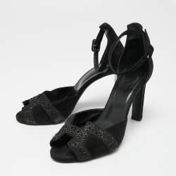 Hermes Black Suede And Glitter Embellished Krystal Ankle Strap Sandals Size 39