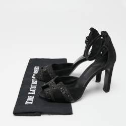 Hermes Black Suede And Glitter Embellished Krystal Ankle Strap Sandals Size 39