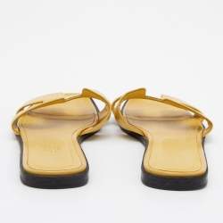 Hermes Yellow Textured Patent Leather Oran Flats Size 38