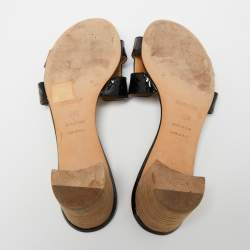 Hermes Black Patent Leather Oasis  Sandals Size 40.5